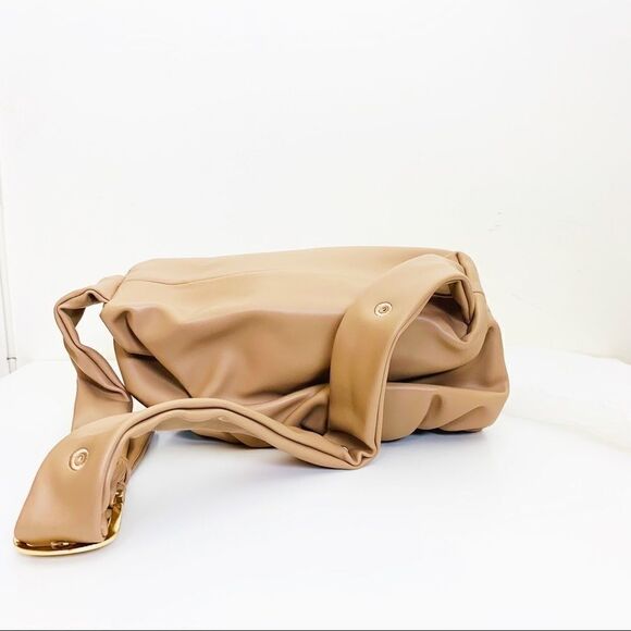 Vegan Leather Upside Down Shoulder Bag, Khaki - Picture 8 of 9